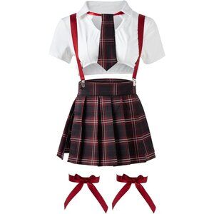 Charming SuPa Lingerie Set - Schoolgirl Uniform with Tie Top & Mini Skirt